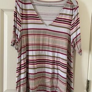 Lane Bryant Multicolor Striped V-Neck Tee